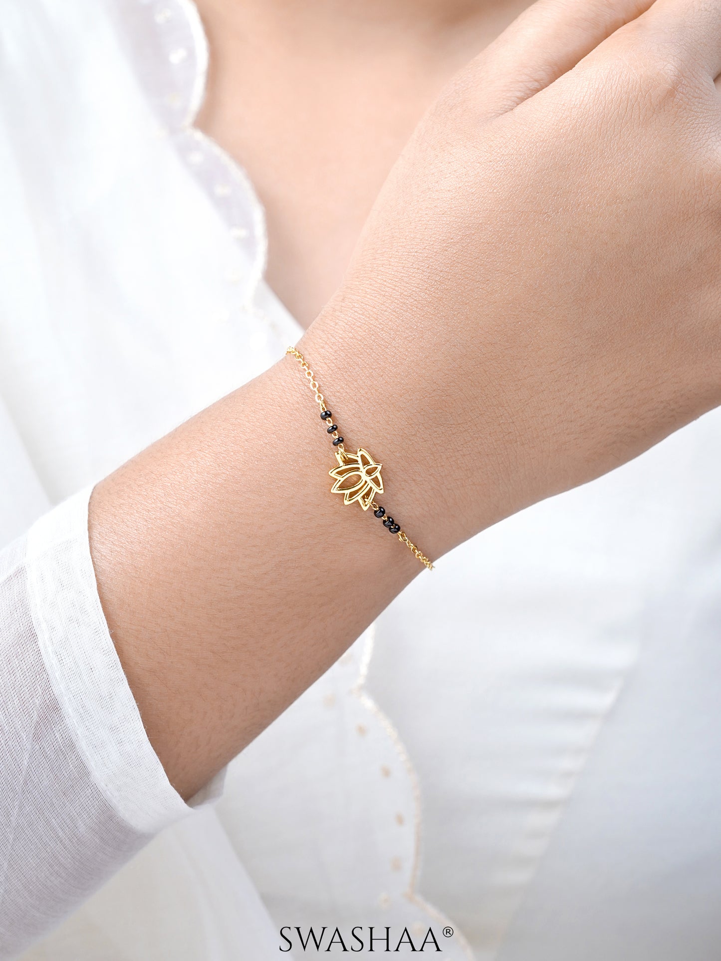 Aaradhya Lotus Motif 18K Gold Plated Mangalsutra Bracelet