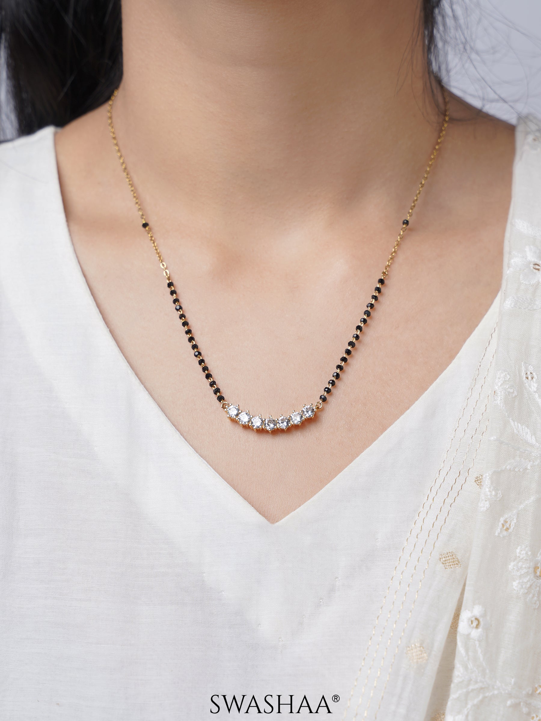 Aarna Sparkling Diamond 14K Gold Plated Mangalsutra