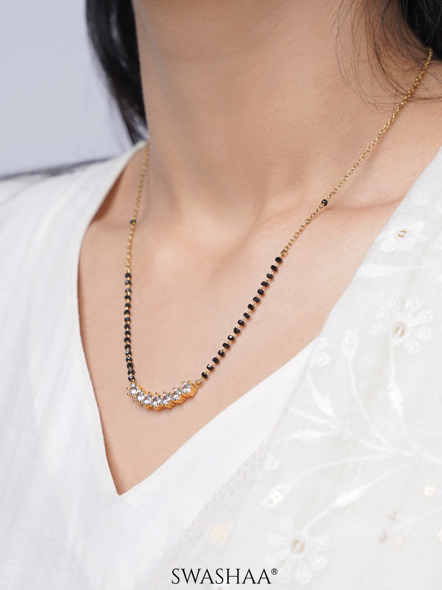 Aarna Sparkling Diamond 14K Gold Plated Mangalsutra