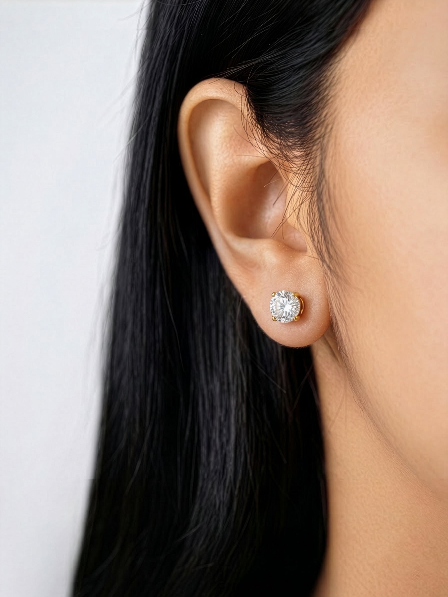 Aarna Solitaire Diamond 18K Gold Plated Kid's Stud Earrings
