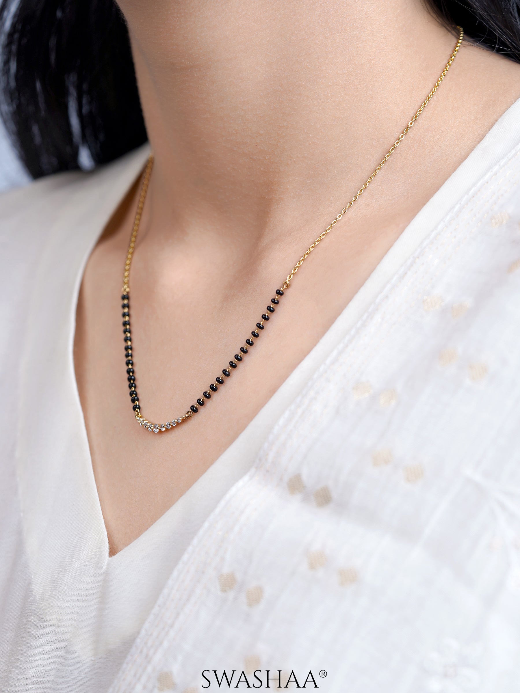 Aarunya Diamond Bar 18K Gold Plated Mangalsutra