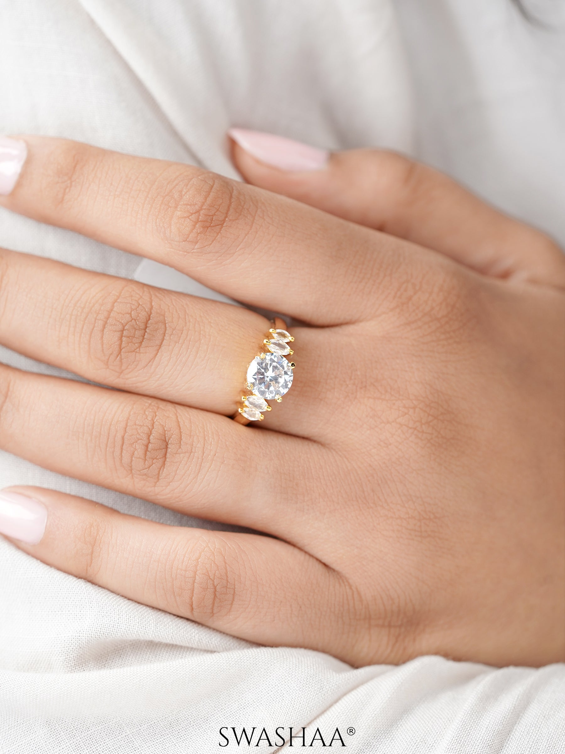 Aas Diamond Solitaire 18K Gold Plated Ring