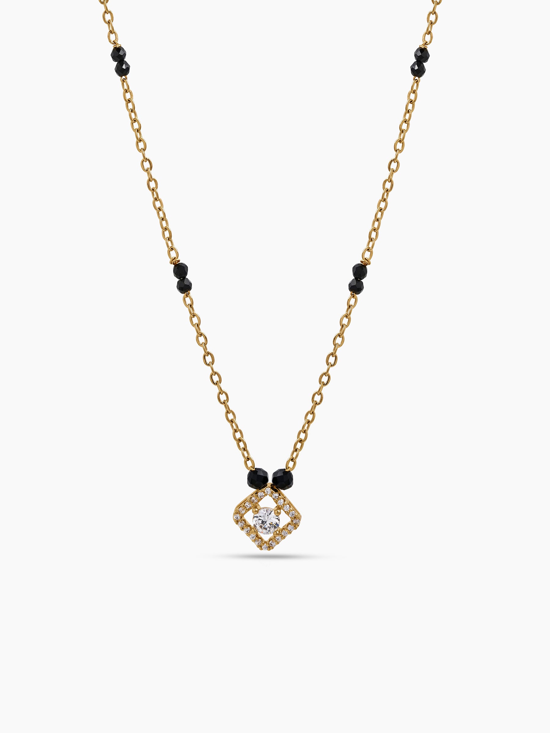 Aashvi Diamond Solitaire 18K Gold Plated Women's Chain Pendant Mangalsutra Necklace