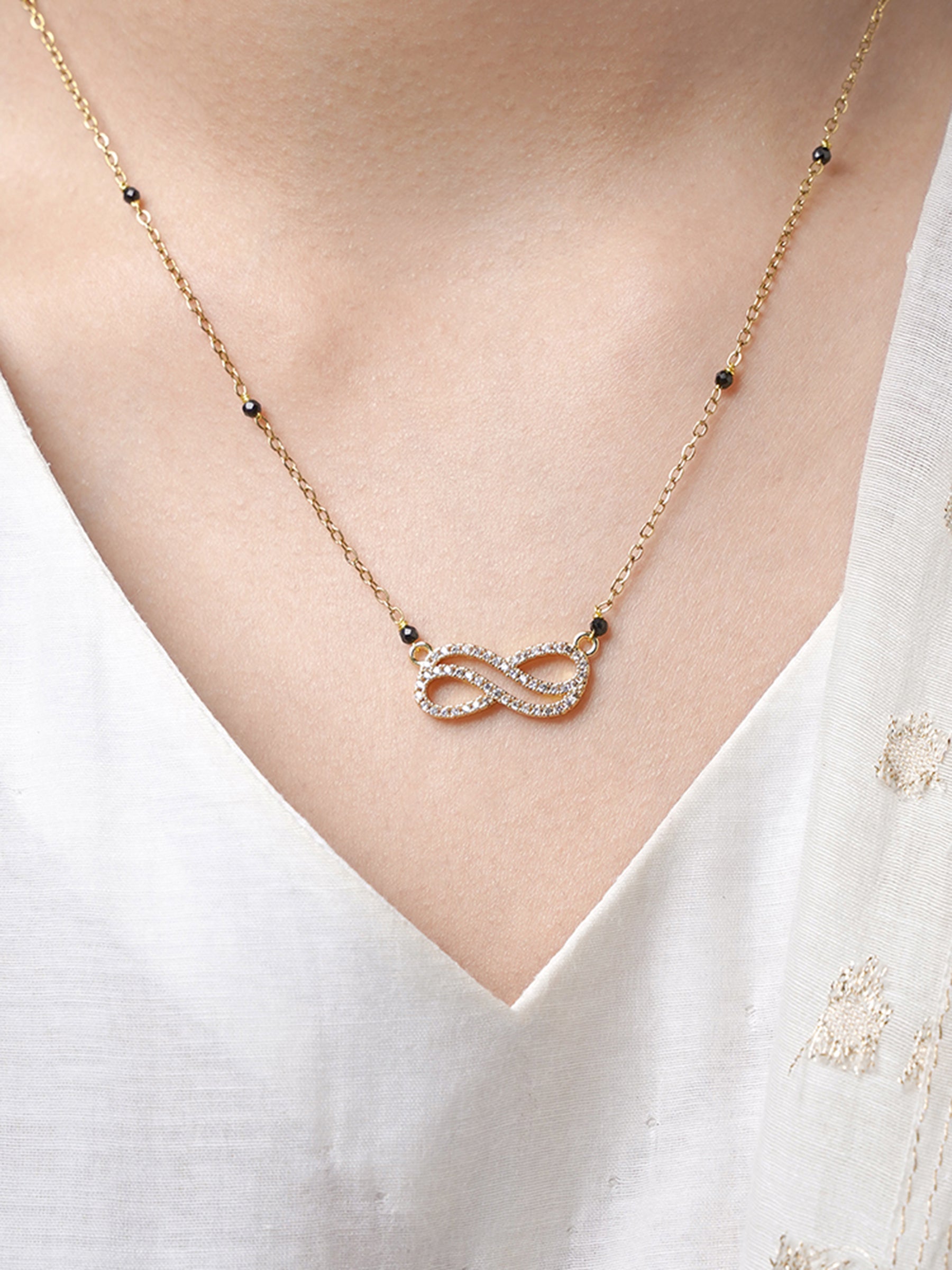Aavya Infinity Diamond 18K Gold Plated Pendant Mangalsutra