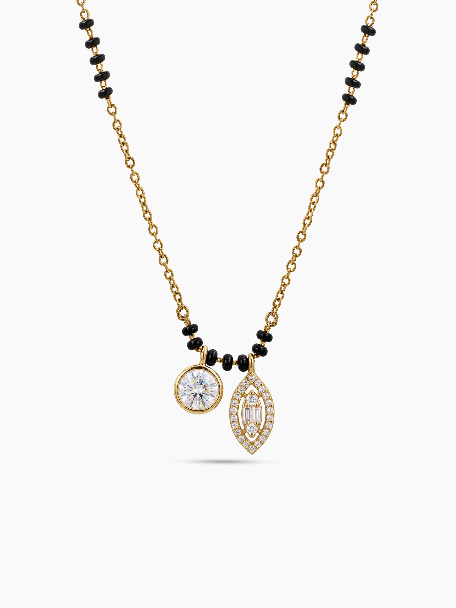 Aayushi Marquise Diamond Solitaire Charm 18K Gold Plated Women's Chain Pendant Mangalsutra Necklace