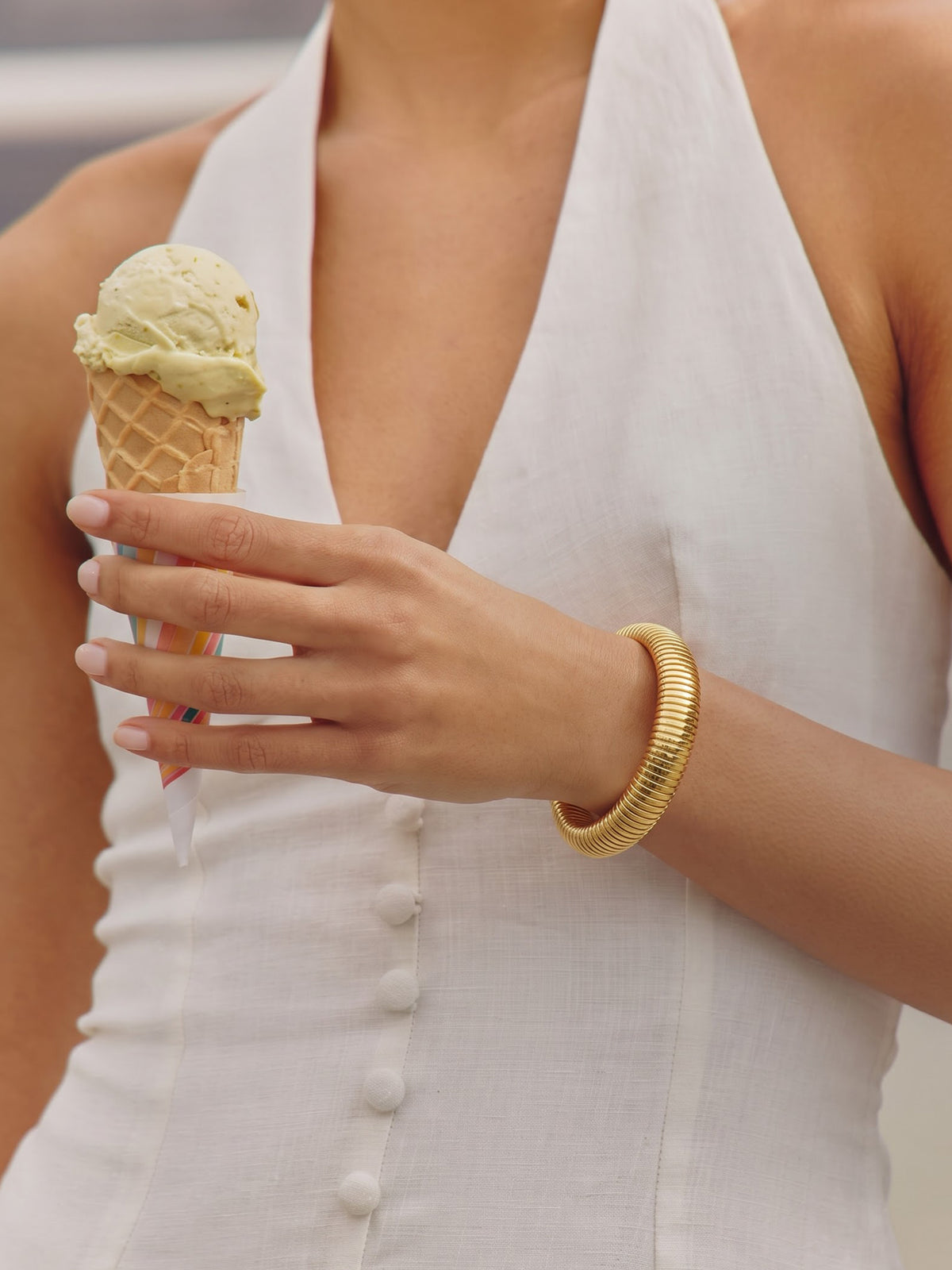 Abby Ribbed Bangle 18K Gold Plated Women's Band Bracelet