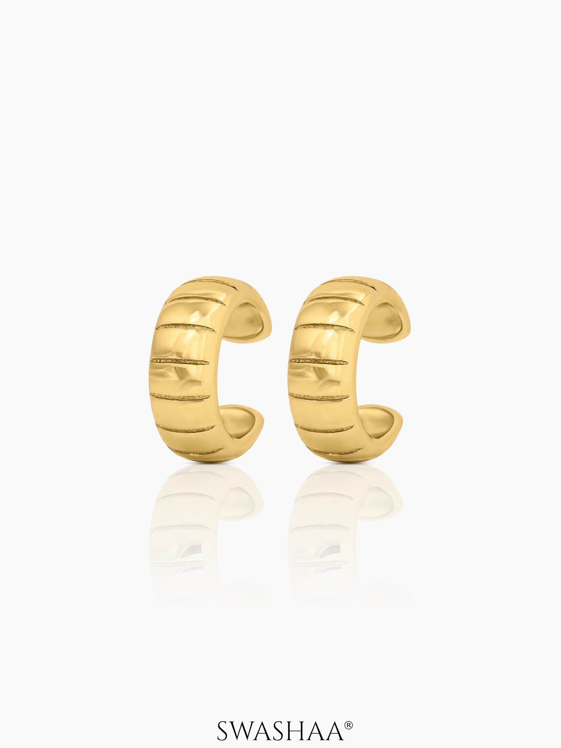 Abby Ribbed 18K Gold Plated Ear Cuffs