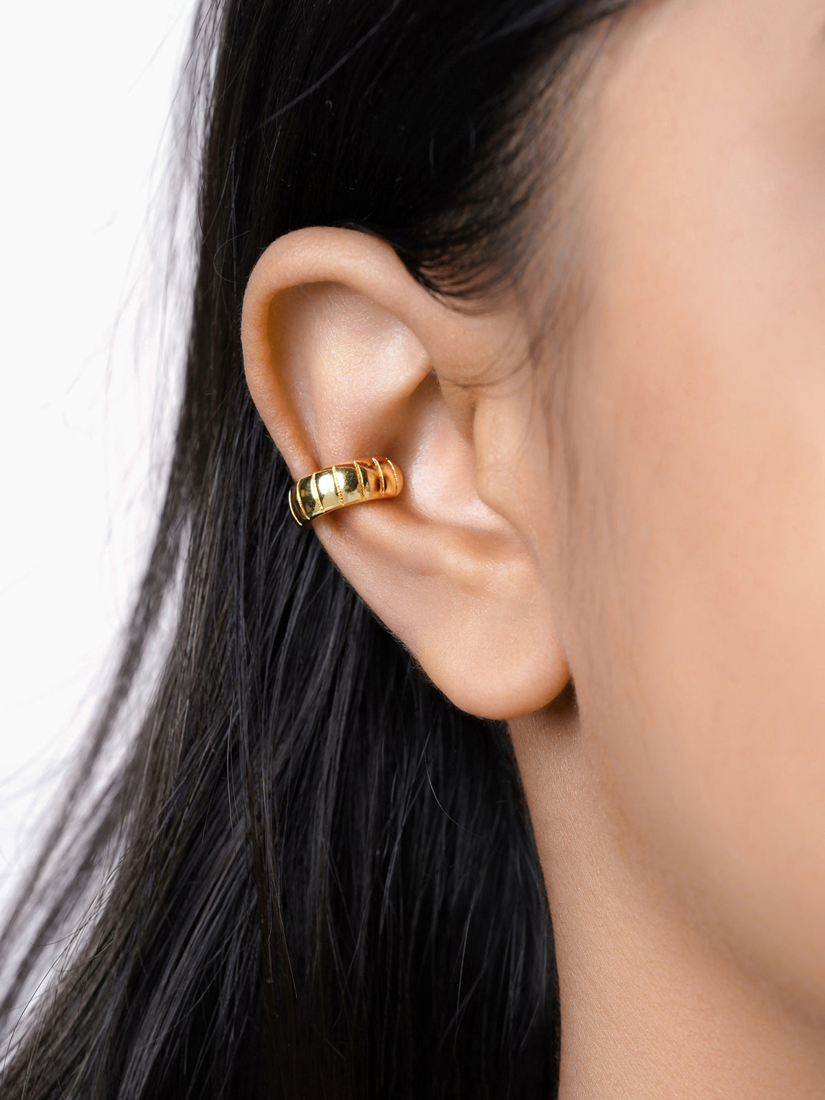 Abby Ribbed 18K Gold Plated Ear Cuffs