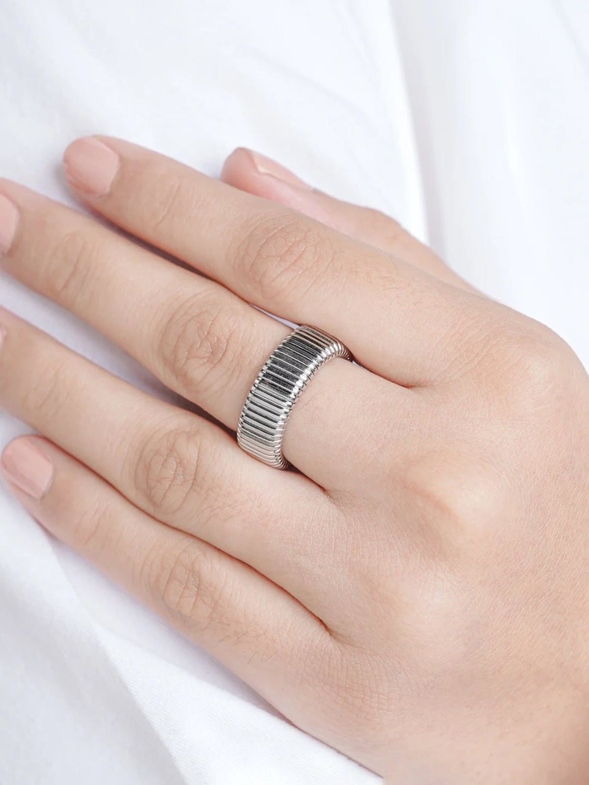 Abby Ribbed Textured Silver Band Ring