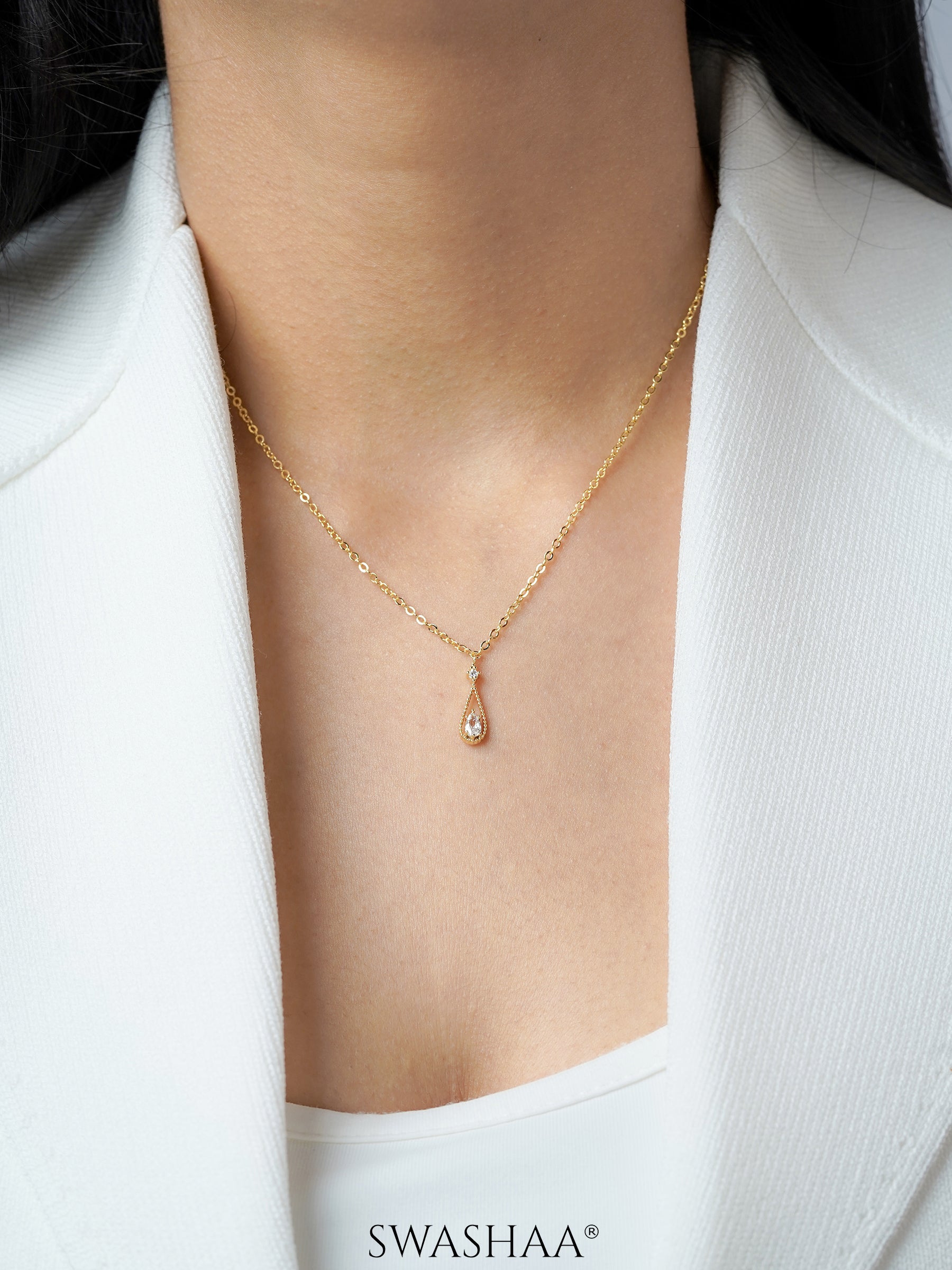 Abeera Teardrop Charm 14K Gold Plated Chain Necklace
