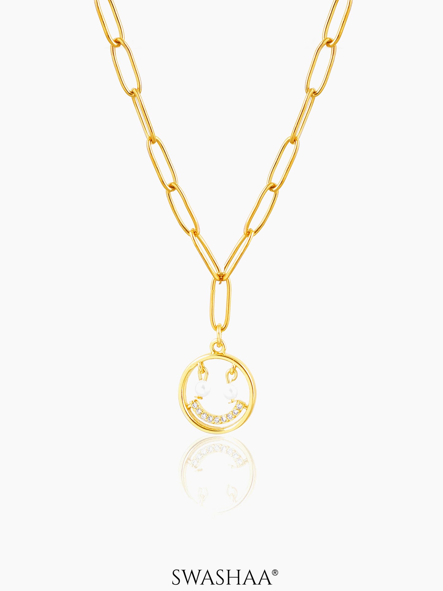 Abra Diamond Smirk Link Chain 18K Gold Plated Necklace