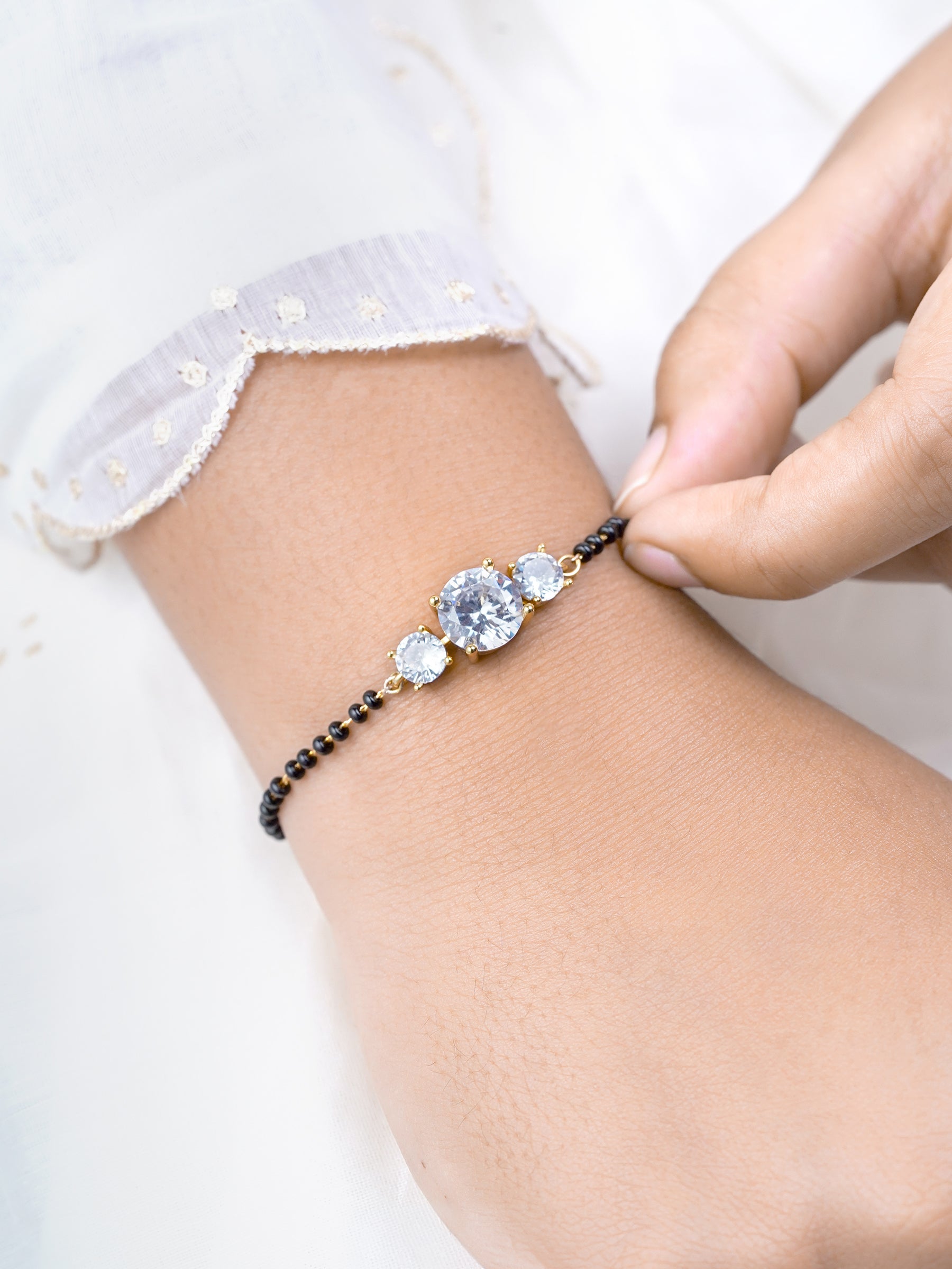 Adia Three Diamond Solitaire18K Gold Plated Mangalsutra Bracelet
