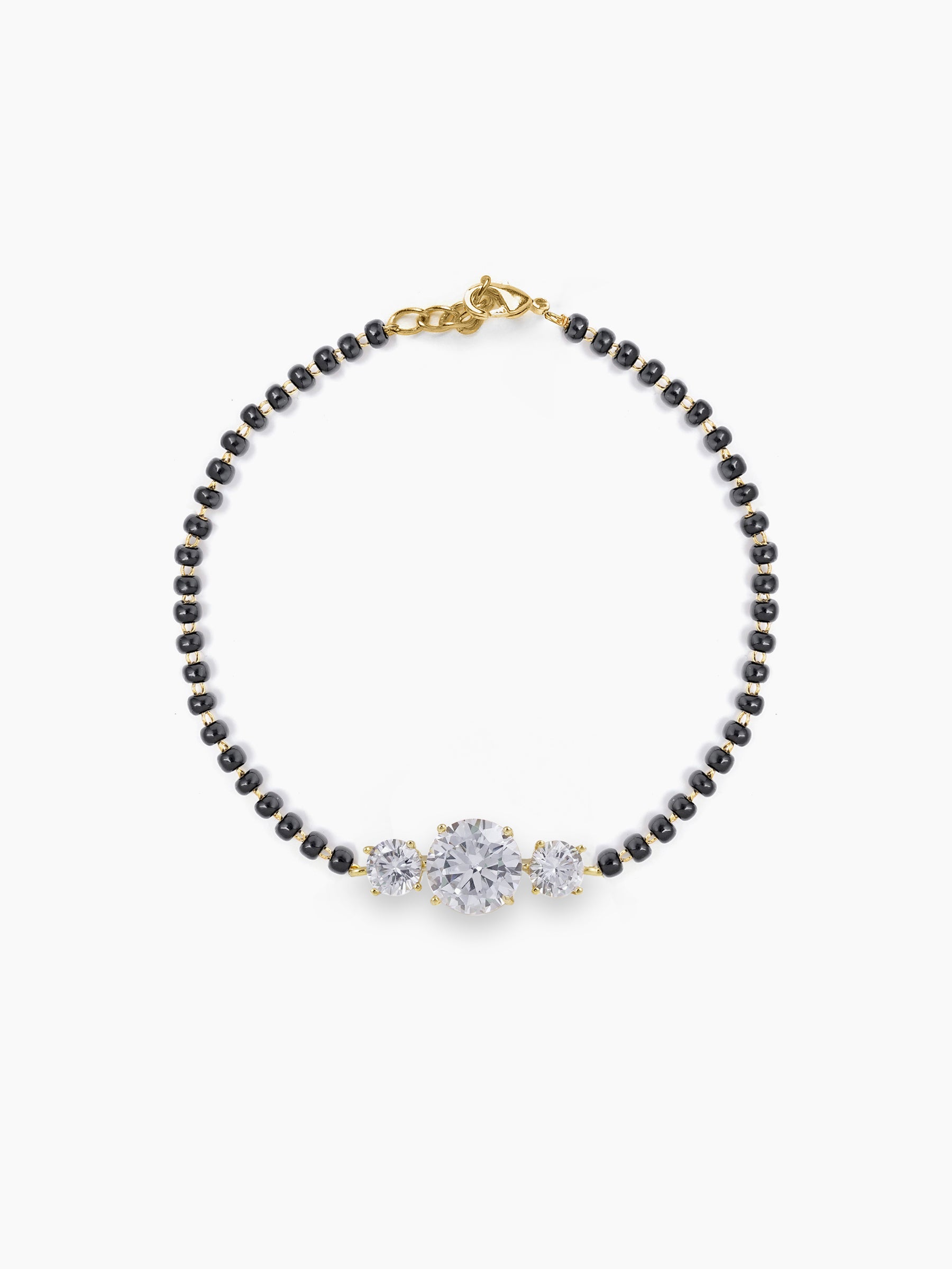 Adia Three Diamond Solitaire18K Gold Plated Mangalsutra Bracelet