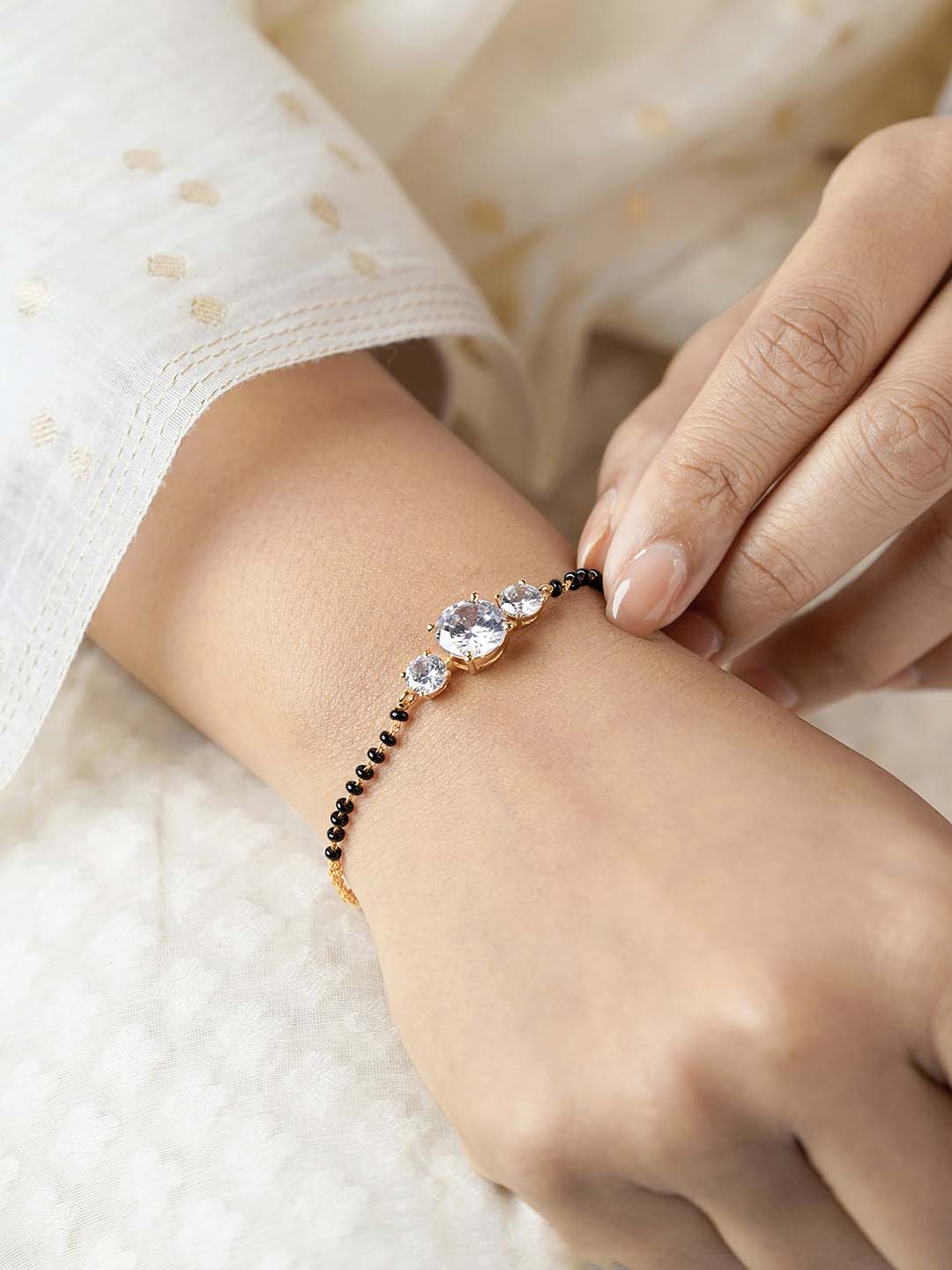 Adia Three Diamond Solitaire18K Gold Plated Mangalsutra Bracelet