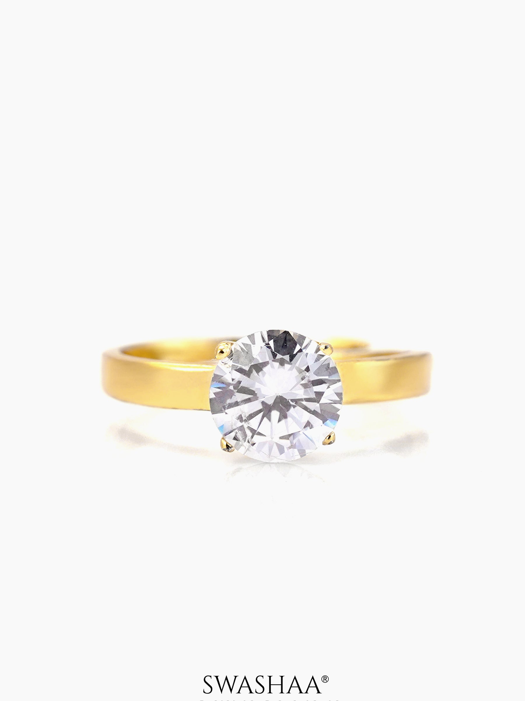 Adia Round Diamond Solitaire 18K Gold Plated Ring
