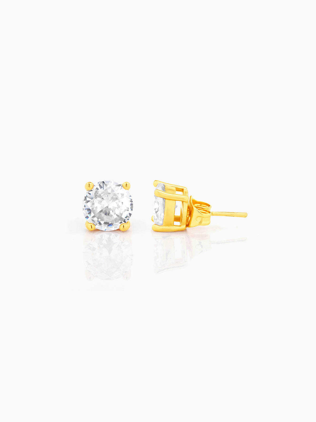 Adia Round Diamond Cut Solitaire 18K Gold Plated Stud Earrings