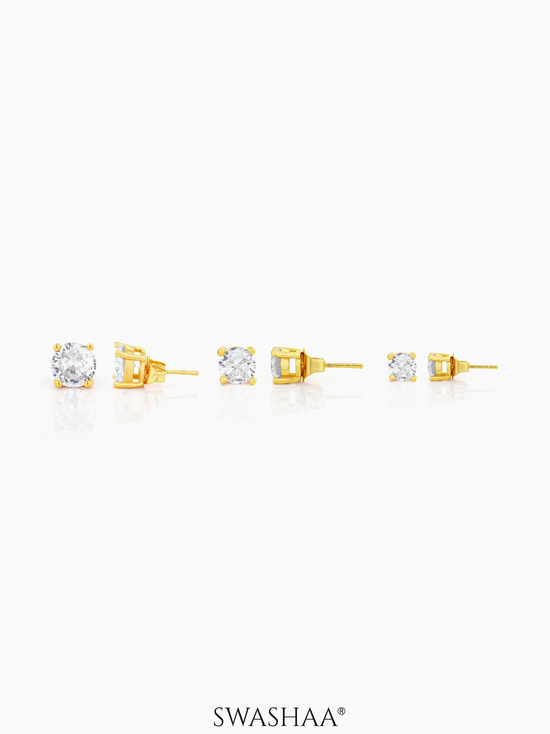 Adia Round Diamond Cut Solitaire 18K Gold Plated Stud Earrings