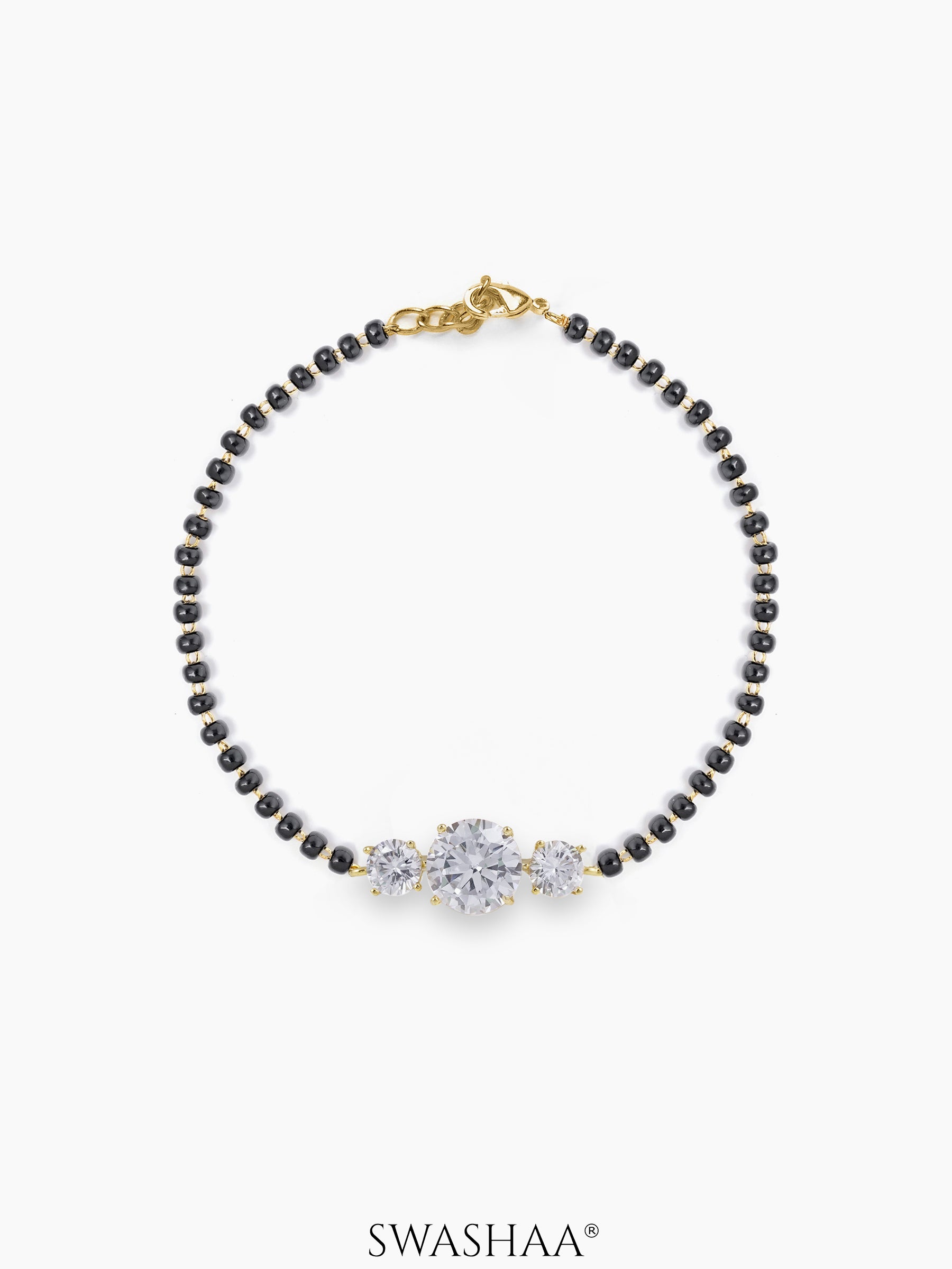 Adia Three Diamond Solitaire18K Gold Plated Mangalsutra Bracelet