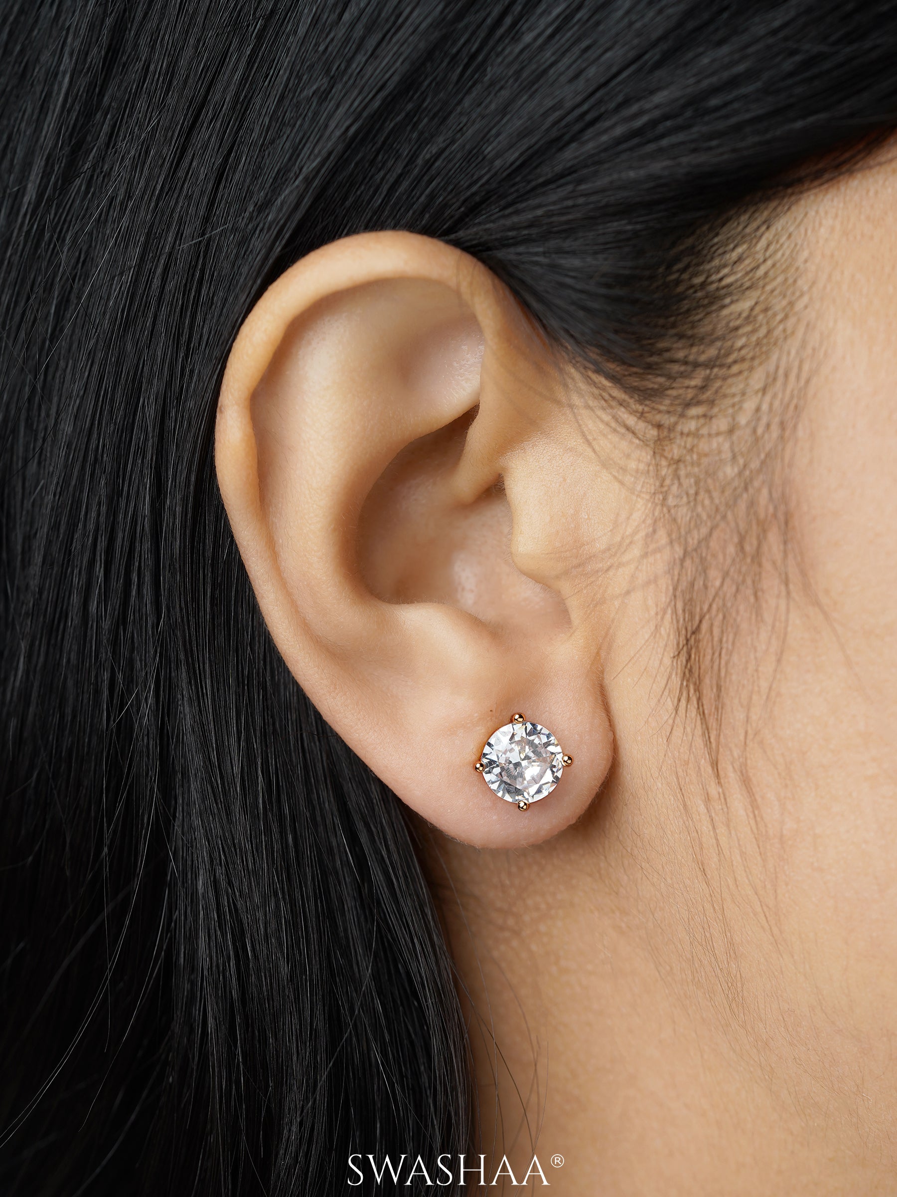 Adia Round Diamond Cut Solitaire 18K Gold Plated Stud Earrings