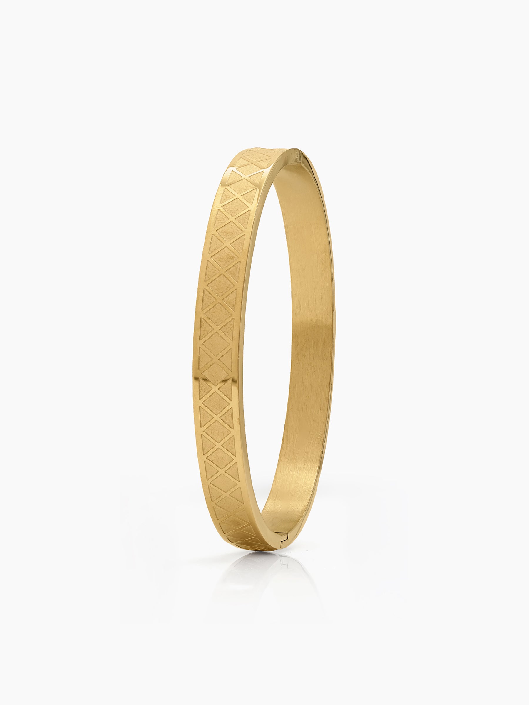 Adrin Geometric Triangle Texture 18K Gold Plated Men's Solid Band Bracelet