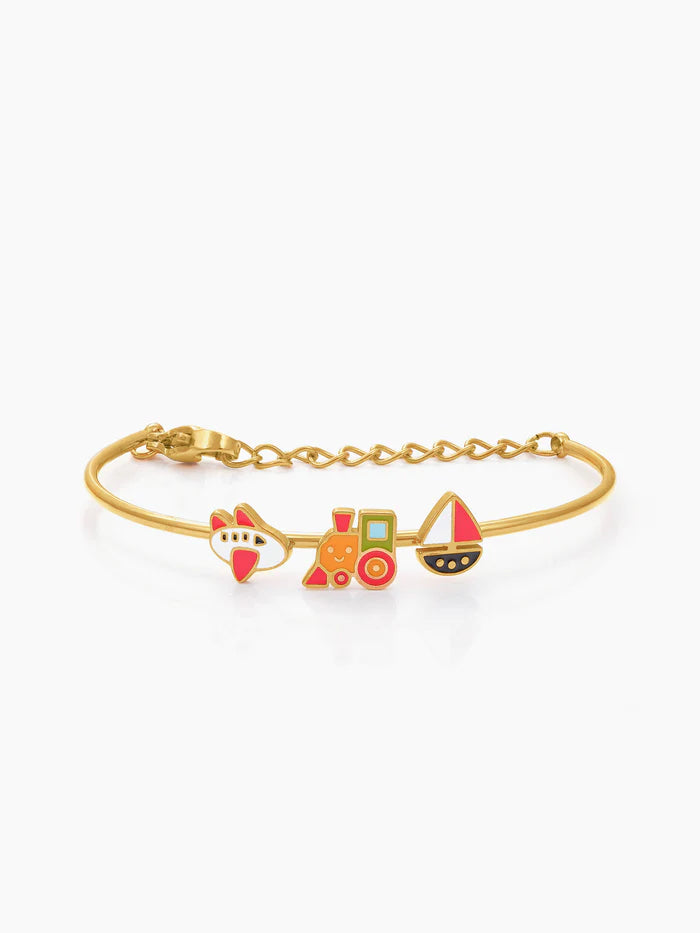 Adventure Ride Charms 18K Gold Plated Kid's Cuff Kada Bracelet