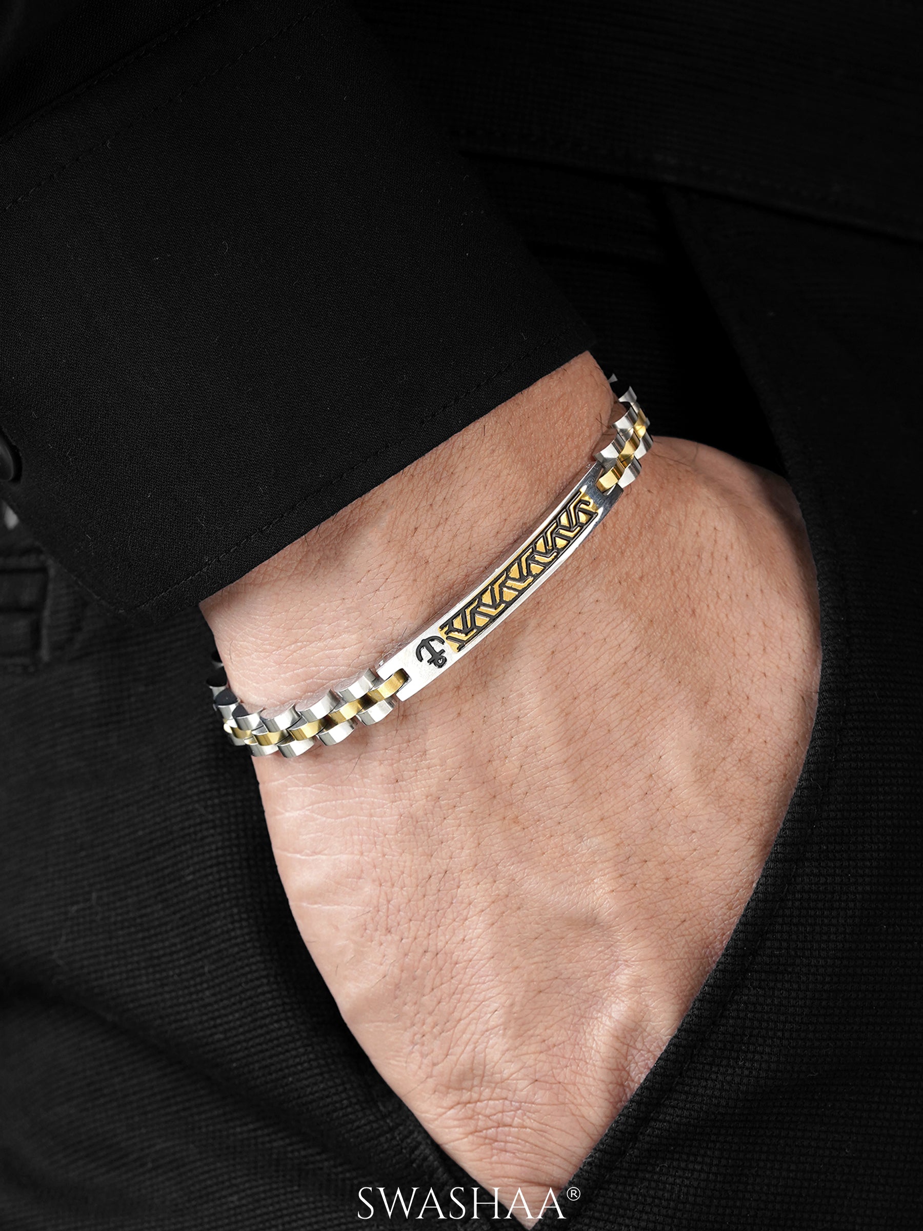 Aiden Geometric Link Silver Men's Watch Belt Bracelet