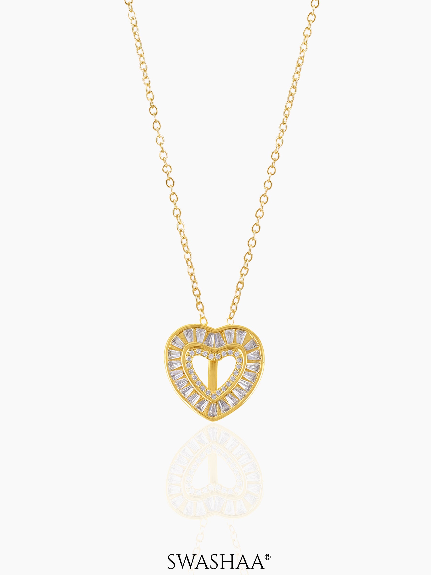 Aiko Diamond Heart 18K Gold Plated Chain Pendant Necklace
