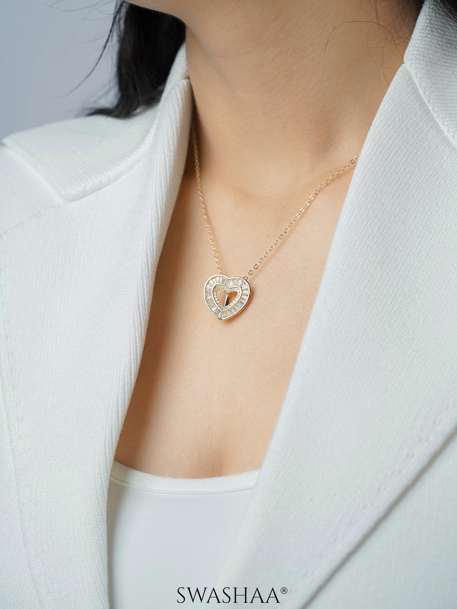 Aiko Diamond Heart 18K Gold Plated Chain Pendant Necklace