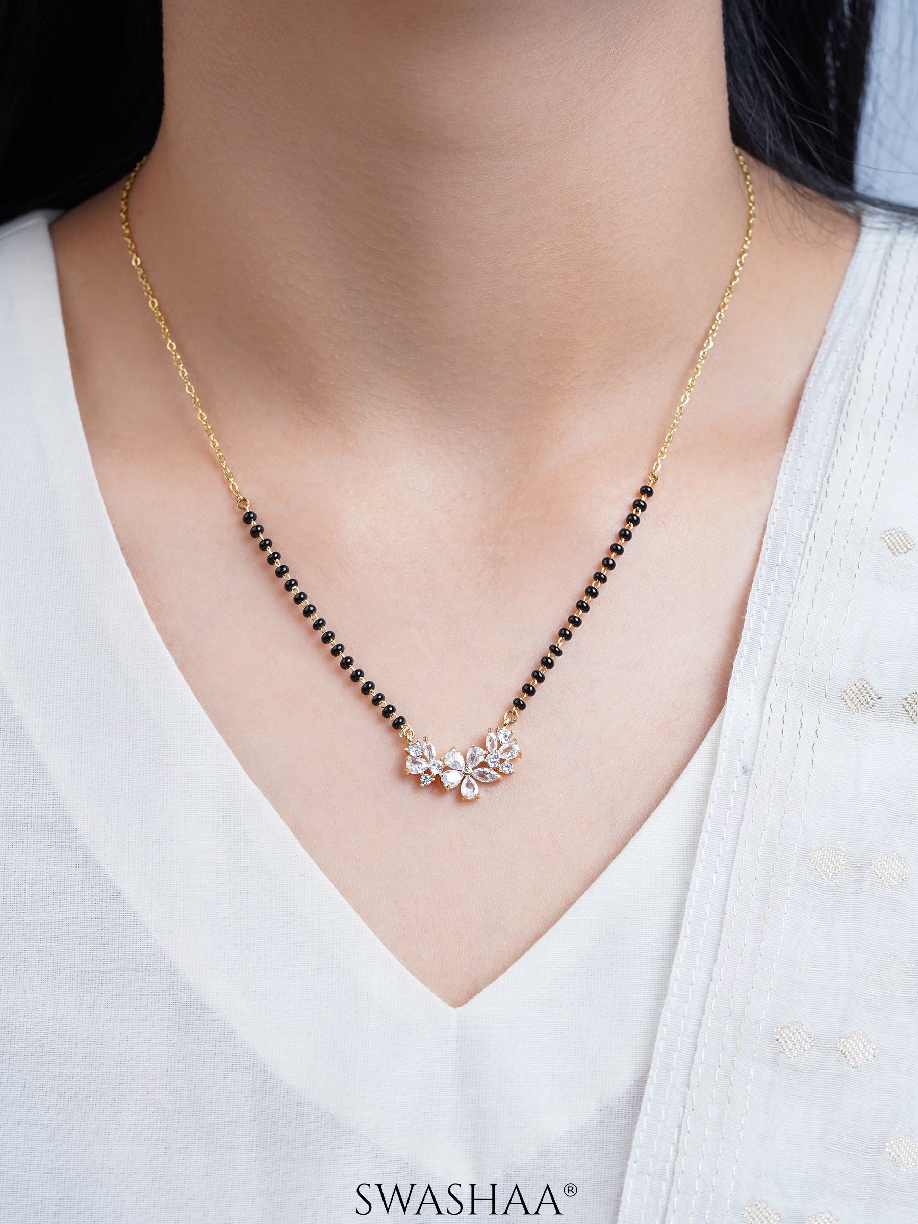 Aira Diamond Floral Cluster 18K Gold Plated Mangalsutra