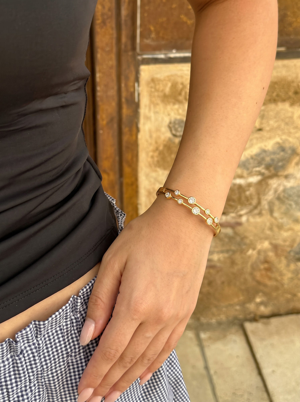 Aireya Diamond Bezel Sets - CZ Stones 18K Gold Tone Plated Women's Band Bracelet