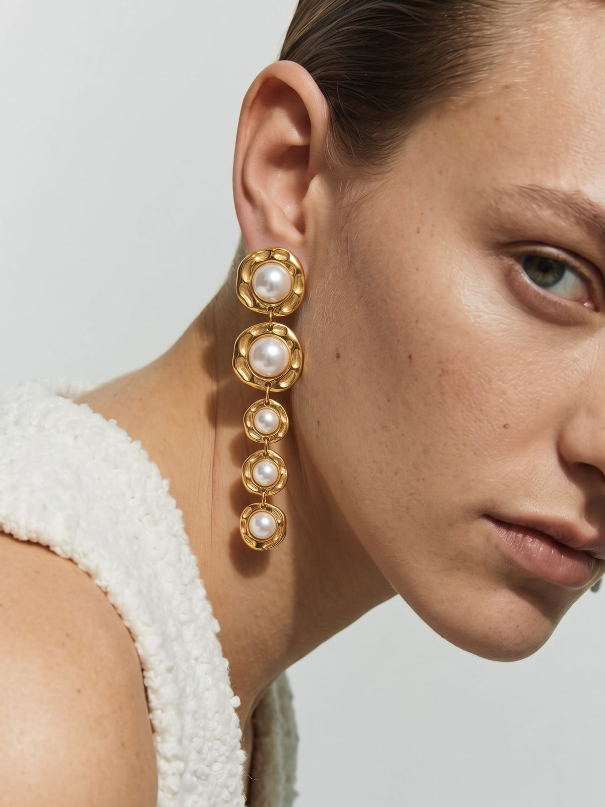 Akoya Pearl Drop 18K Gold Plated Women's Stud Earrings