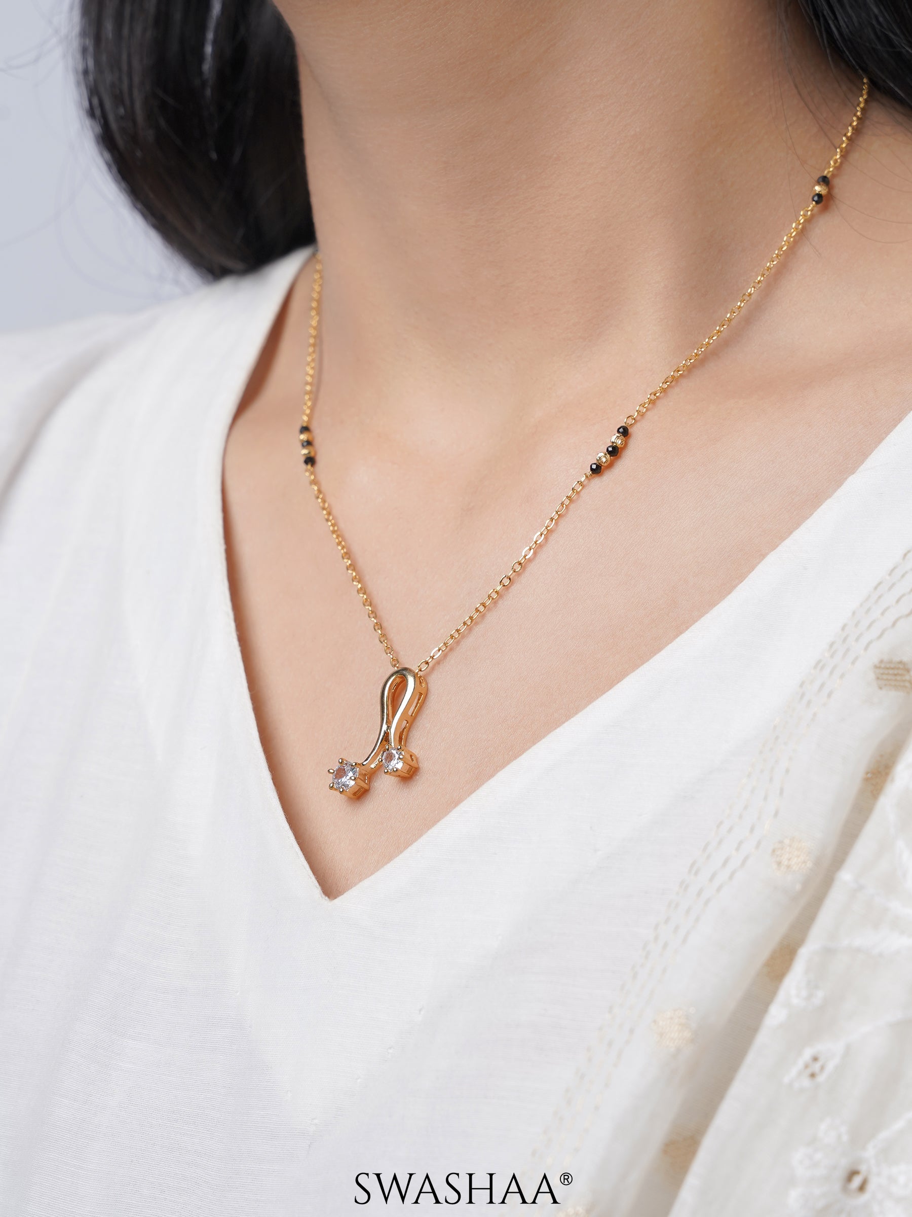 Akshara Two Diamond Solitaire 18K Gold Plated Pendant Mangalsutra