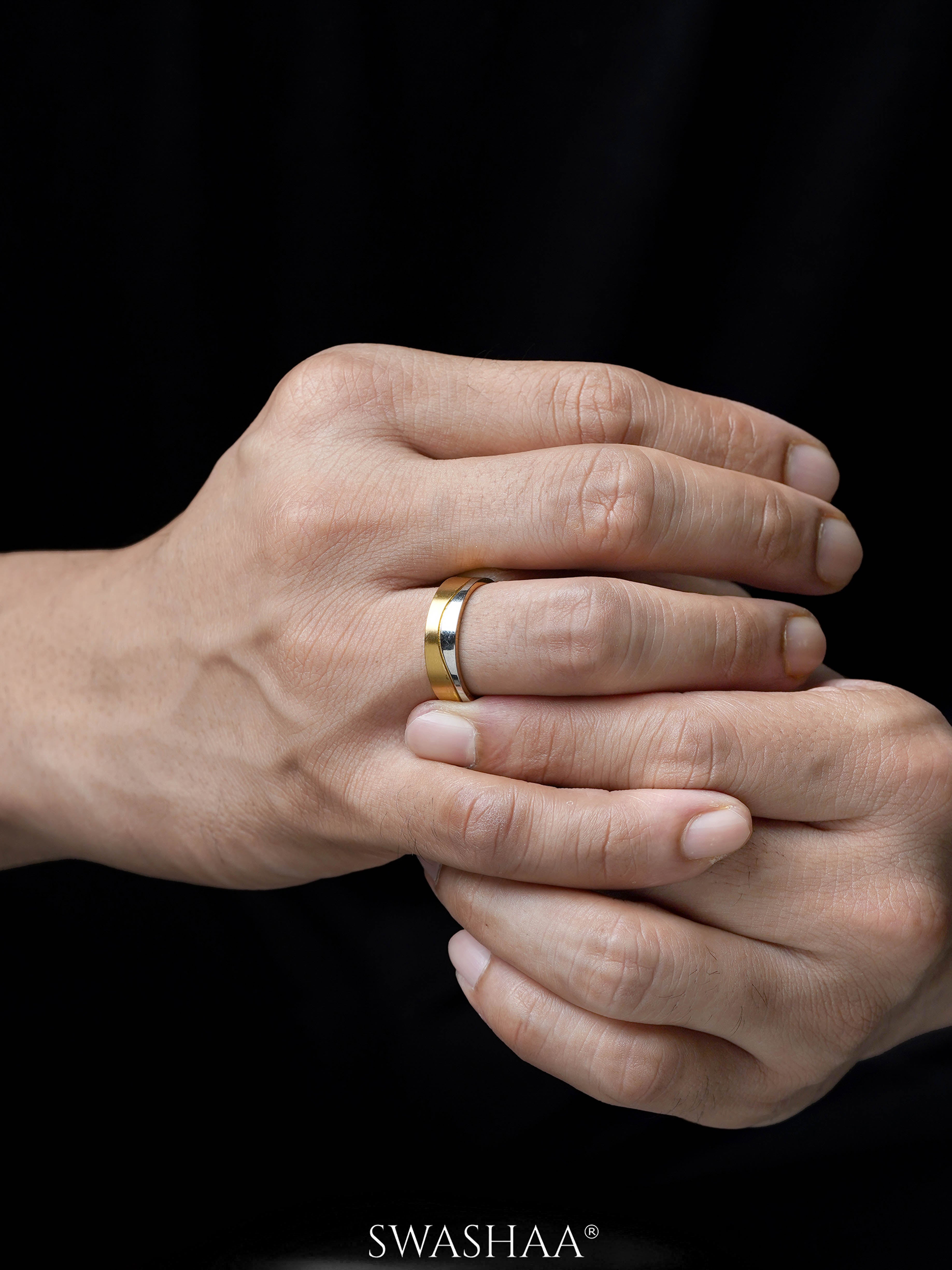 Alaric Two Tone Gold Silver Wavy Band Men's Ring