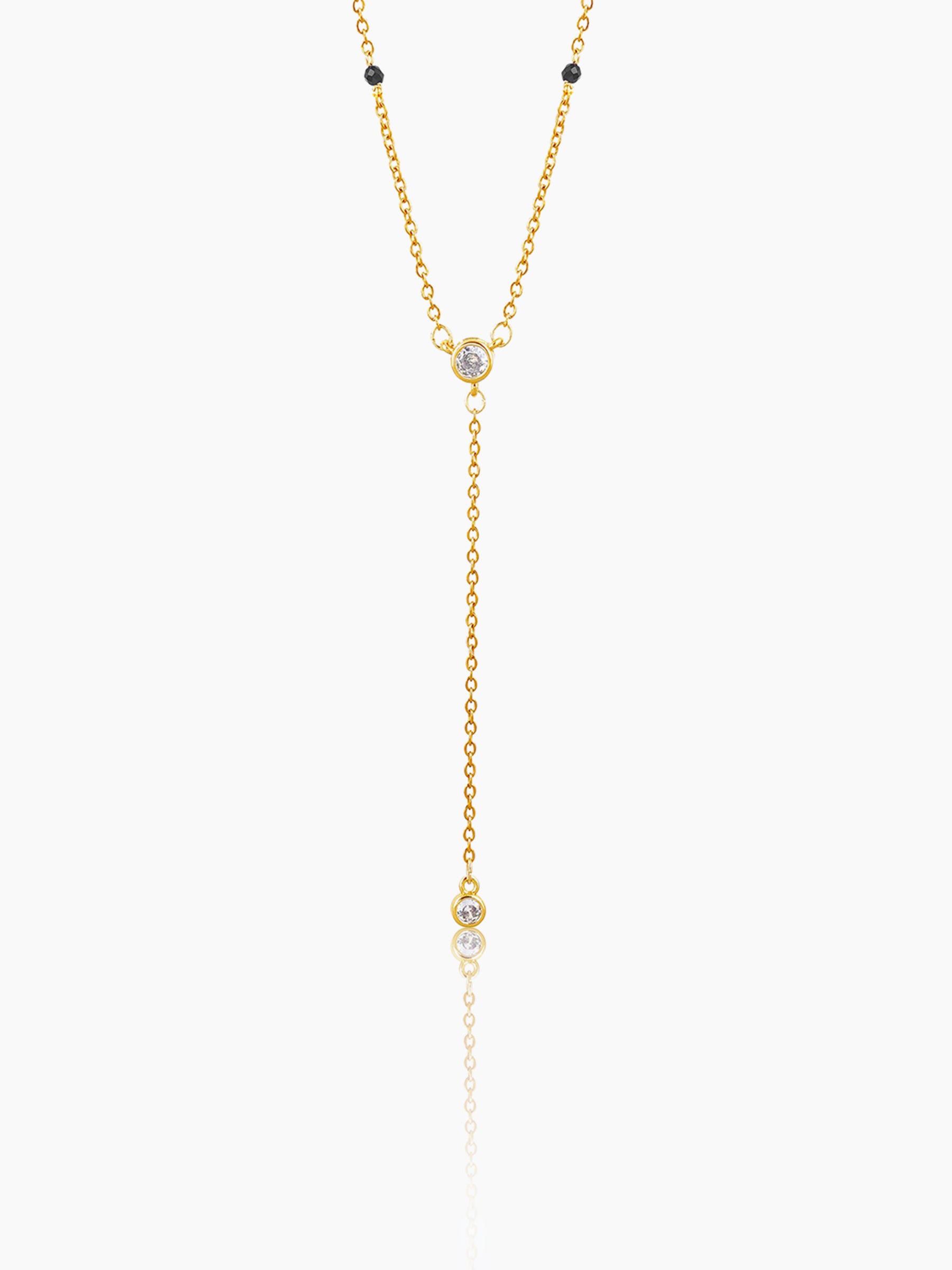 Aleeia Two Bezel Solitaire Y-Drop 18K Gold Plated Pendant Mangalsutra