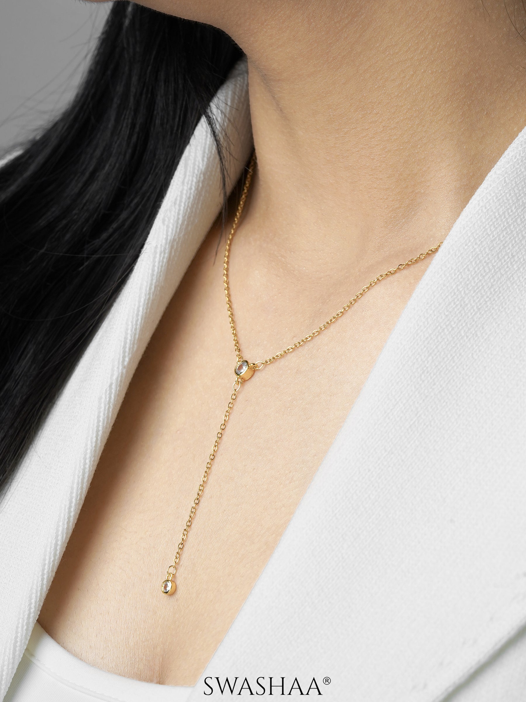 Aleeia Solitaire Drop 18K Gold Plated Chain Necklace