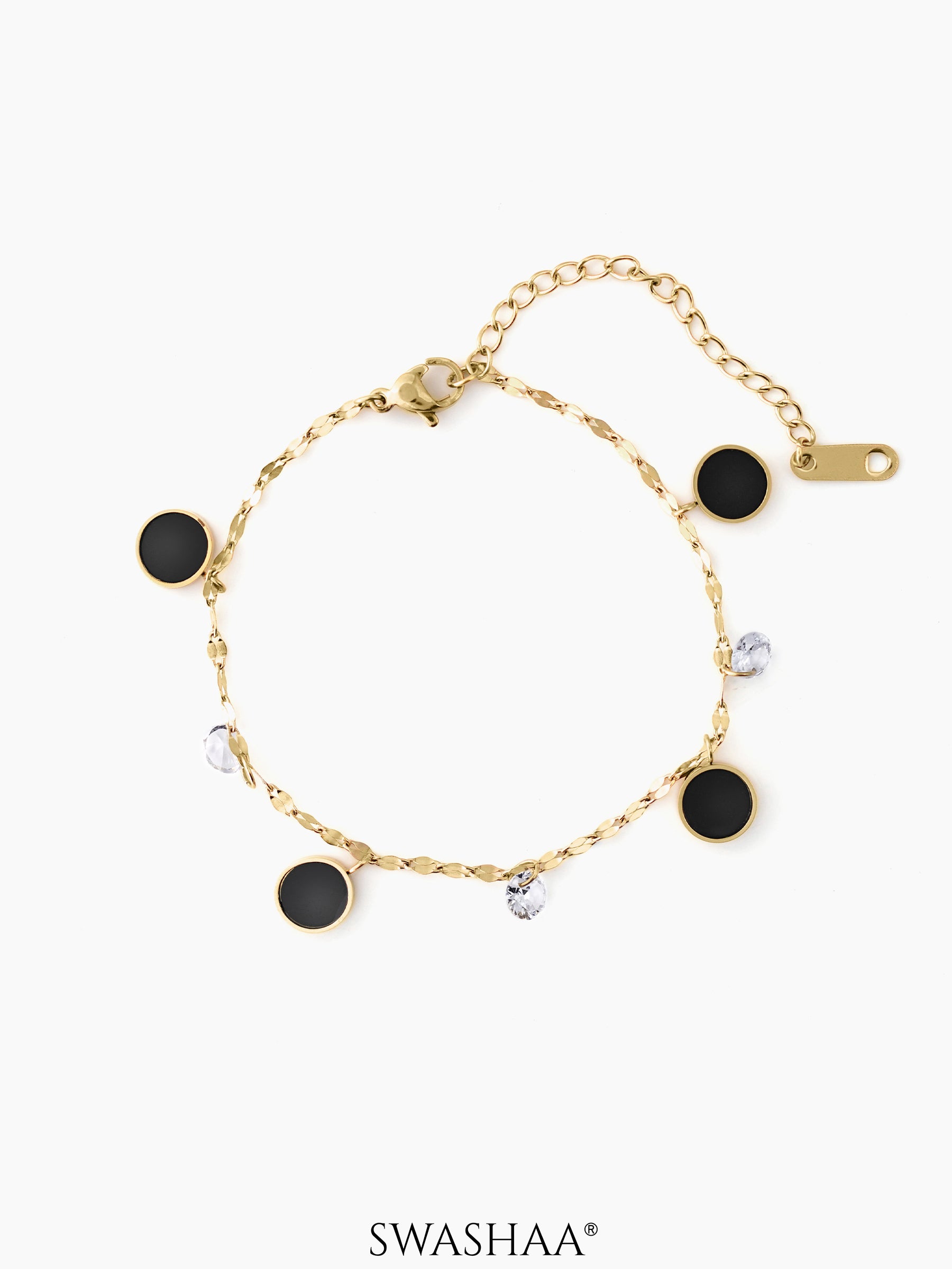 Alexis Black Enamel Charms Crystals 18K Gold Plated Women's Loose Bracelet