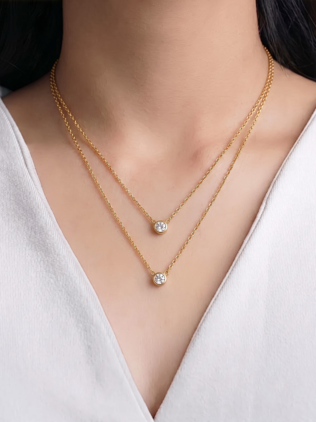 Alger Solitaire Layered 18K Gold Plated Women's Chain Pendant Necklace