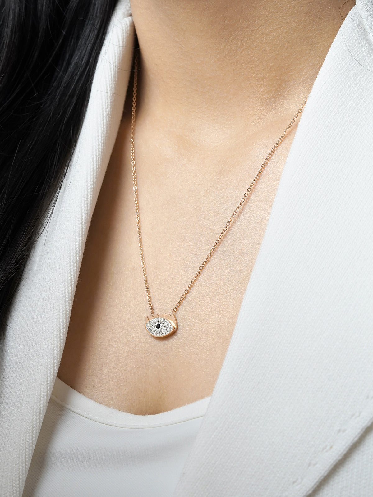 Allika Evil Eye Rosegold Plated Chain Pendant Necklace