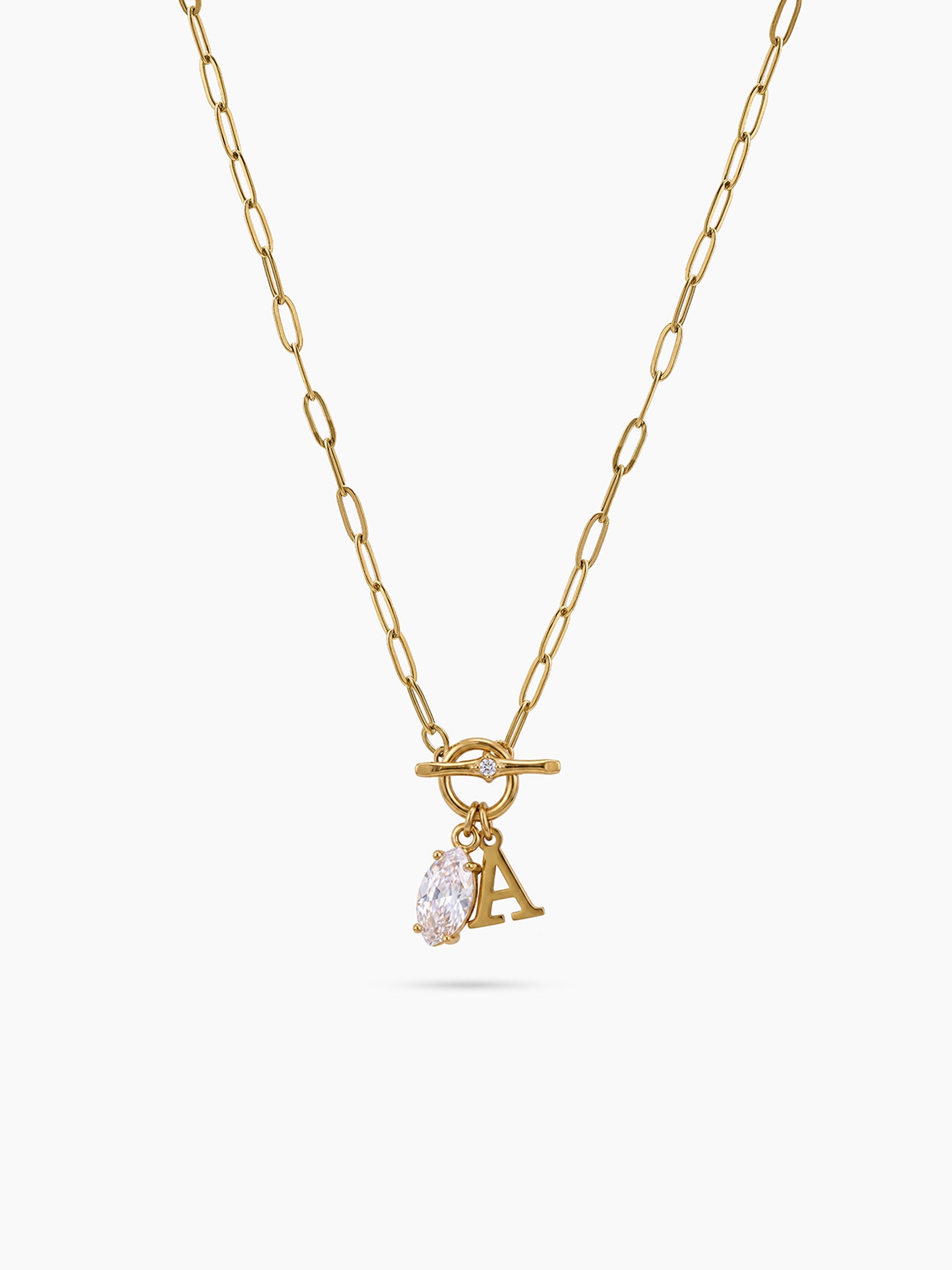 Alodia Toggle Diamond Initial 18K Gold Plated Necklace