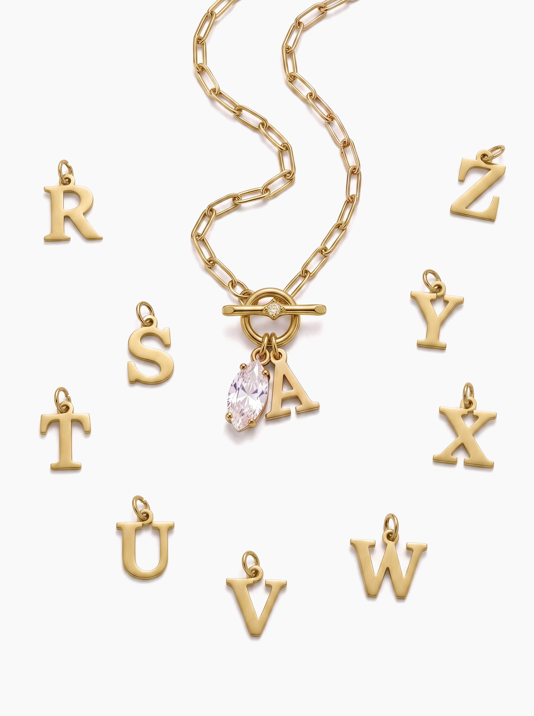 Alodia Toggle Diamond Initial 18K Gold Plated Necklace
