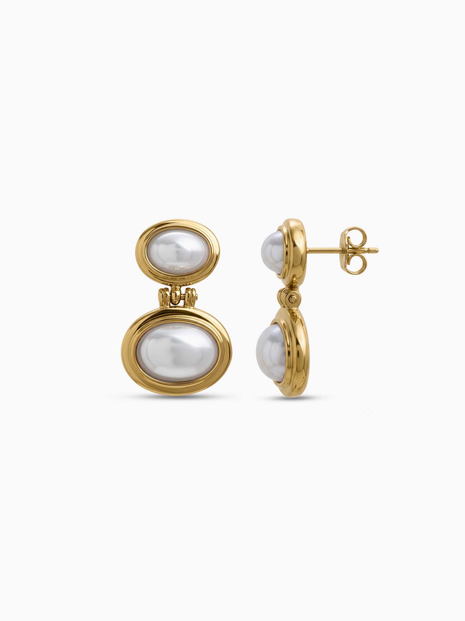 Althea Oval Pearl Drop Dangling 18K Gold Plated Women's Stud Earrings