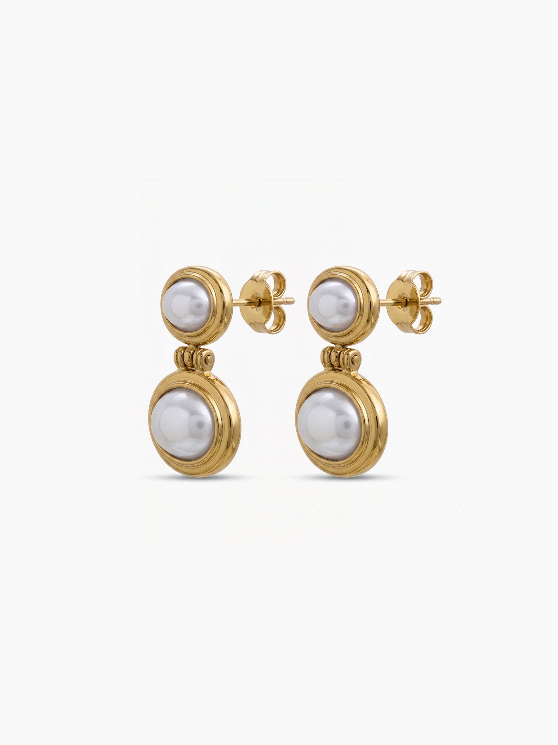 Althea Oval Pearl Drop Dangling 18K Gold Plated Women's Stud Earrings