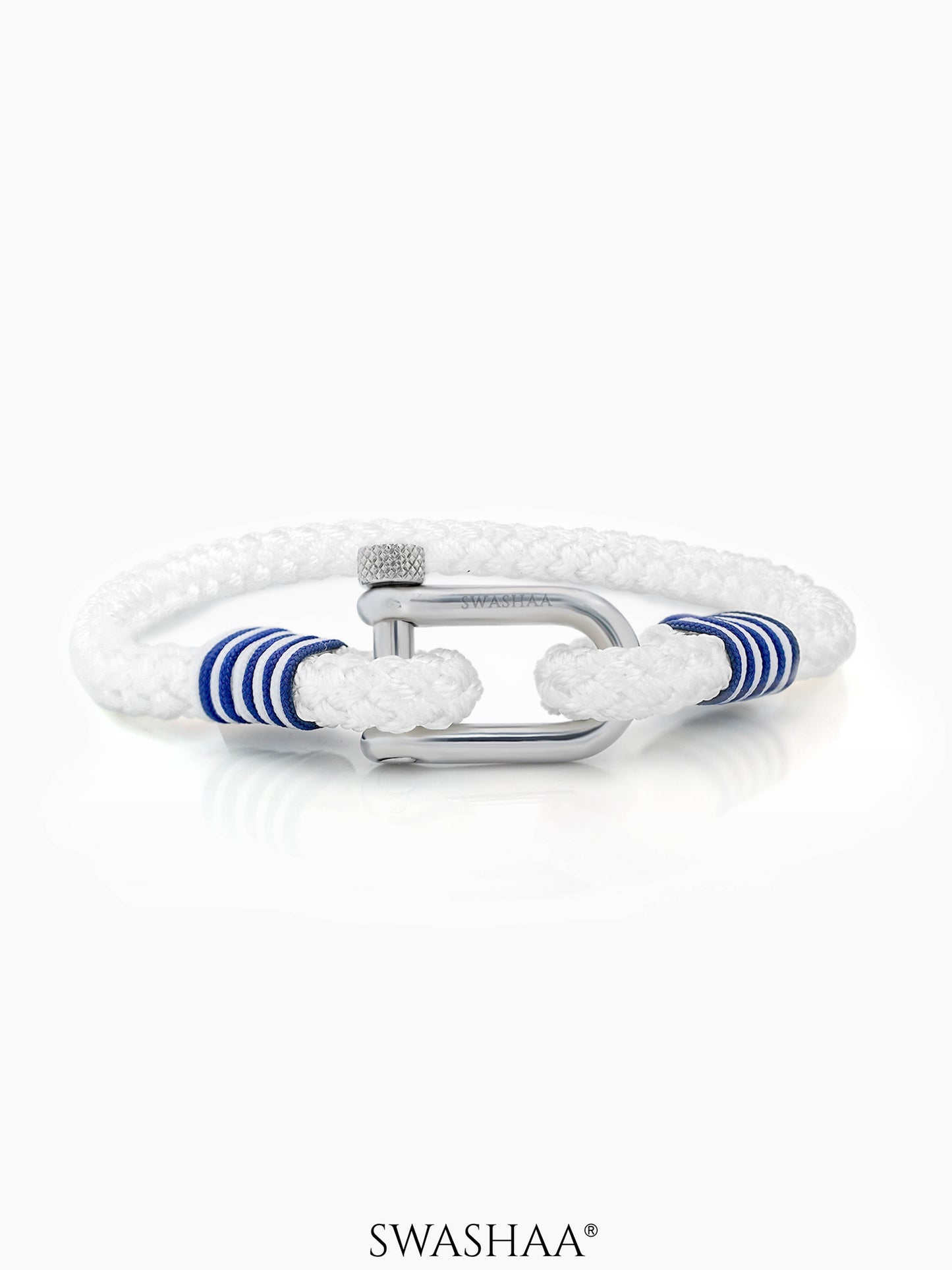 Amaar White Woven Blue Thread Wraps Men's Rope Bracelet
