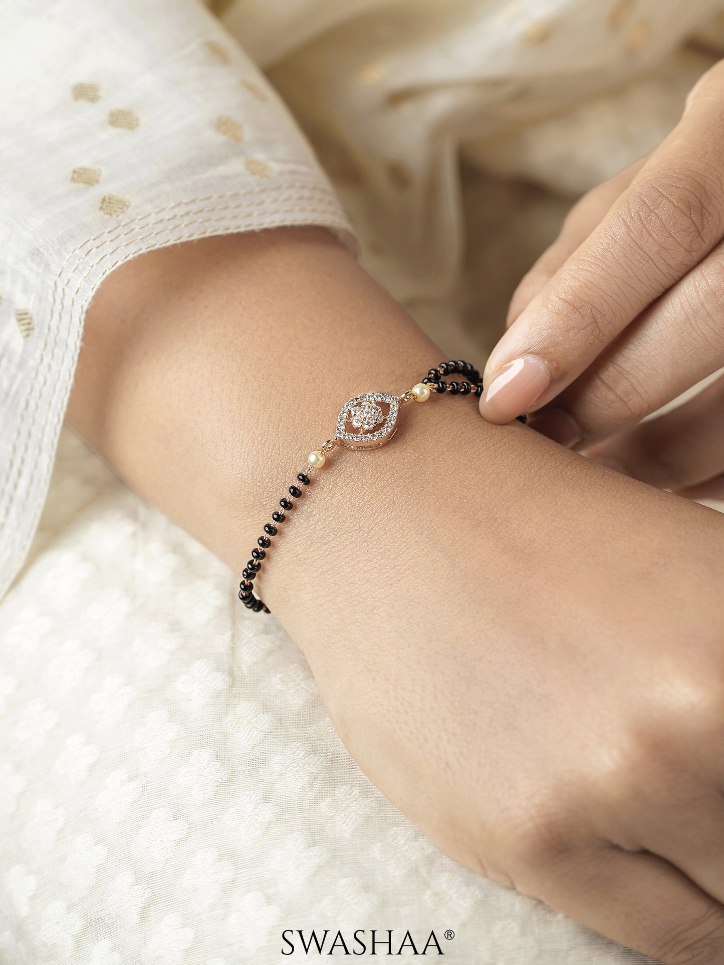 Amine Rosegold Plated Mangalsutra Bracelet
