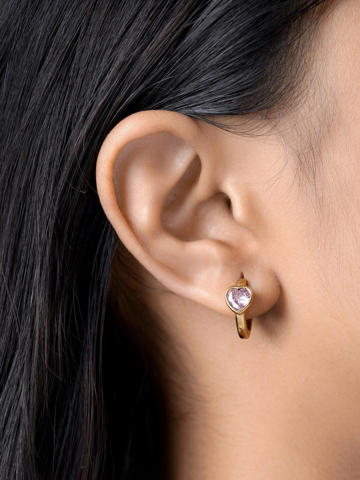 Amora Pink Heart Hoop 18K Gold Plated Earrings