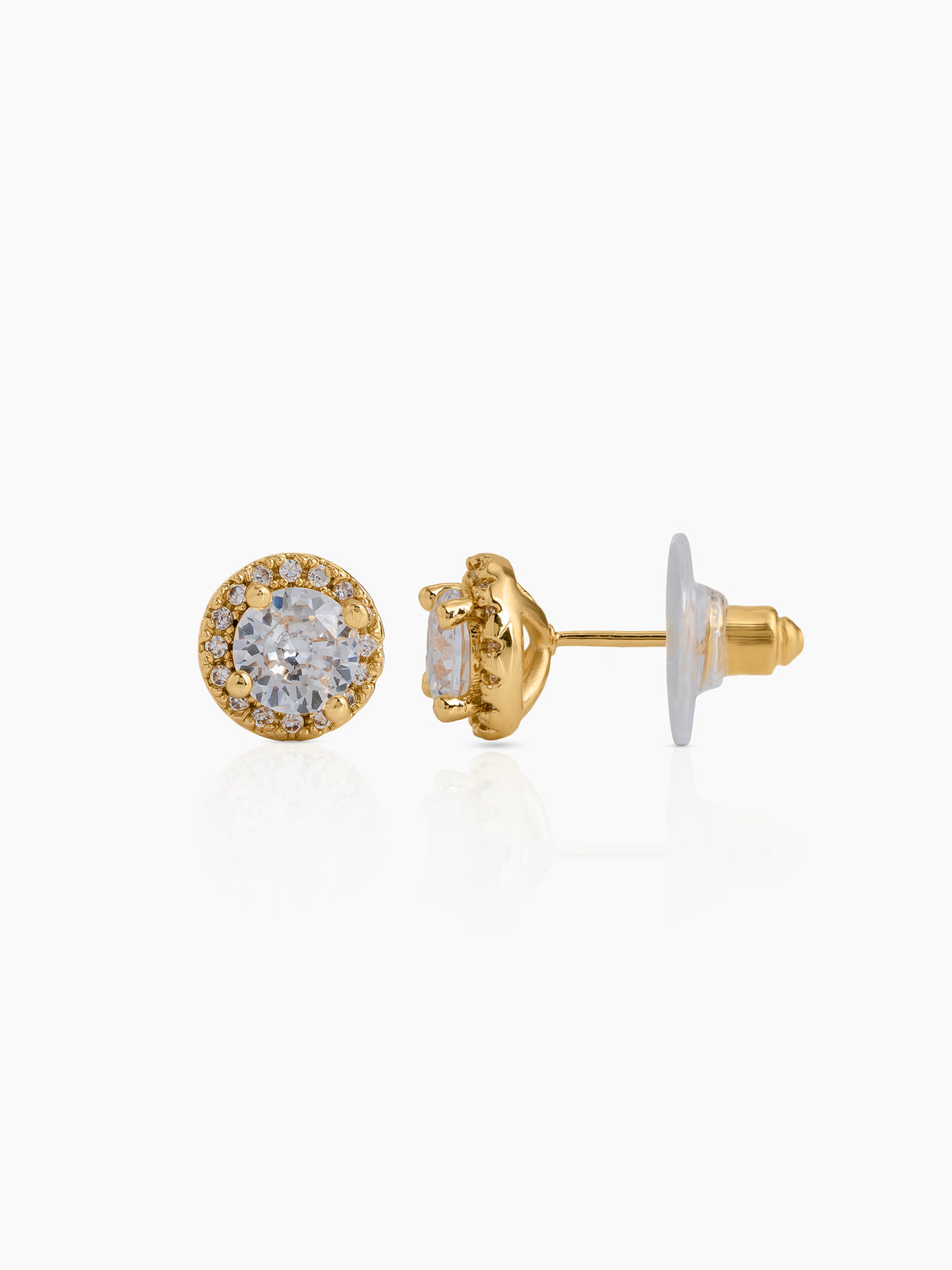 Amos Solitaire Diamond 18K Gold Plated Women's Stud Earrings