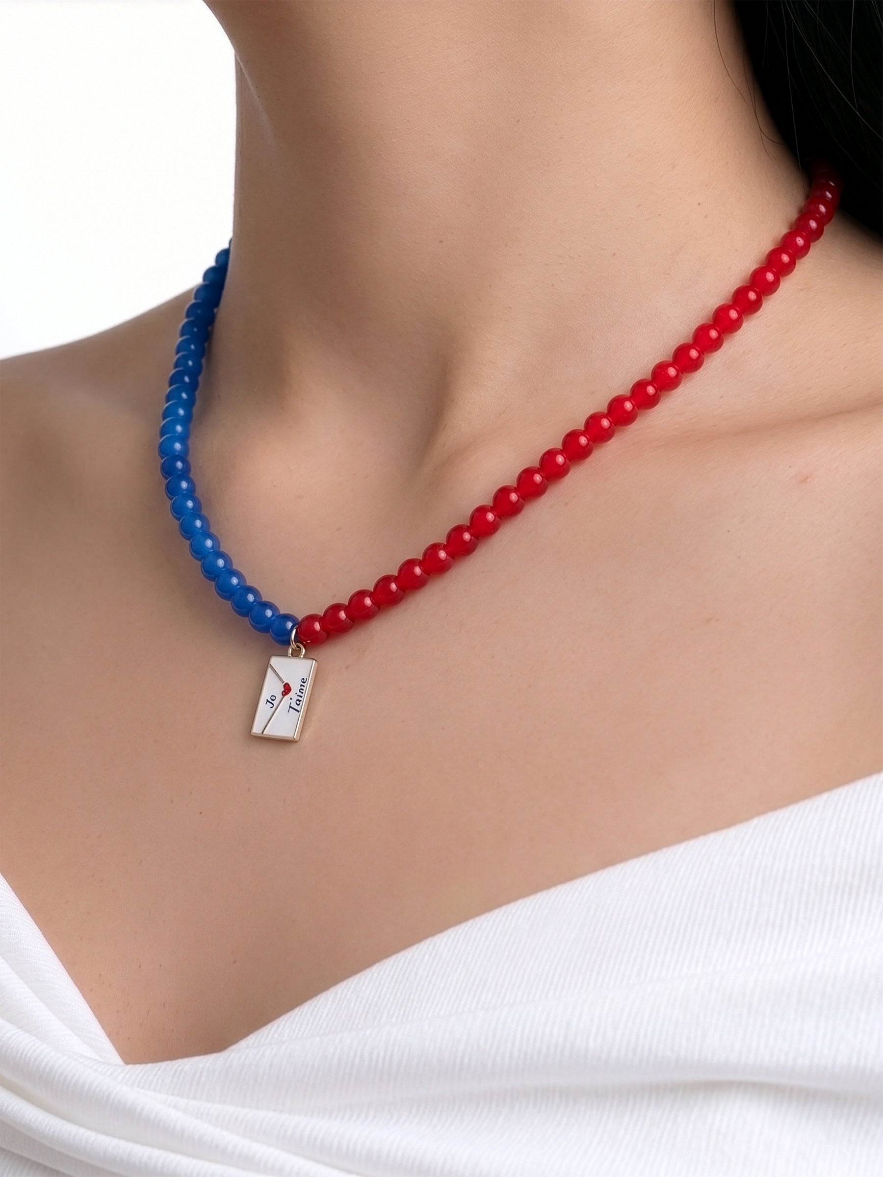 Amour Red Blue Women’s Beaded Necklace