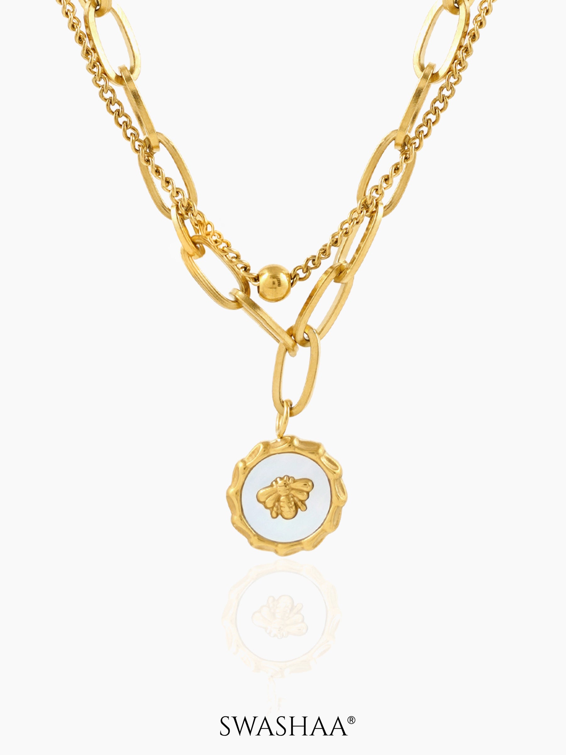 Ana 18K Gold Plated Bee Charm Layered Chain Pendant Necklace