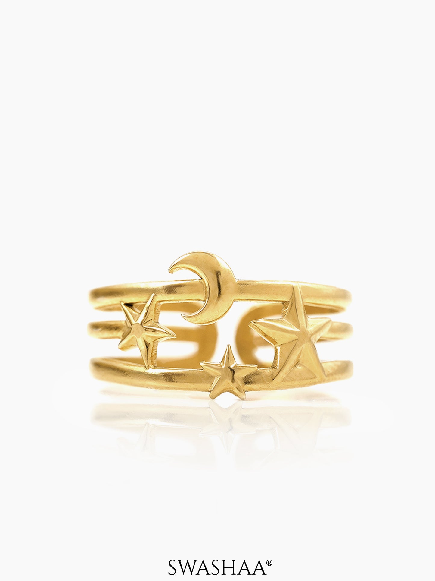 Anahi Moon Star Motif 18K Gold Plated Ring