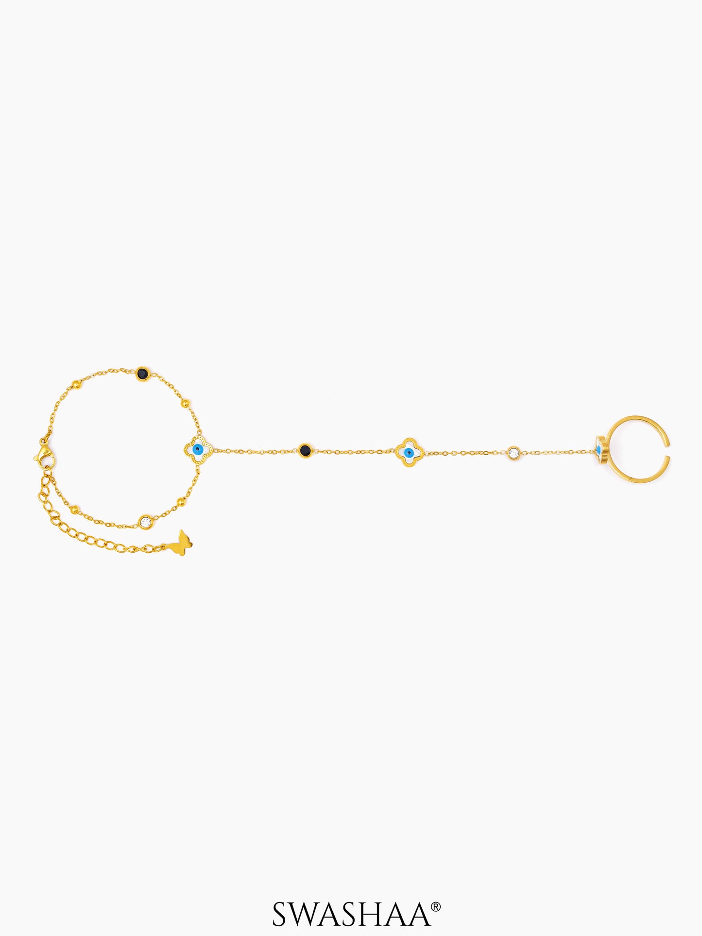 Anaya Evil Eye Clover 18K Gold Plated Ring Bracelet
